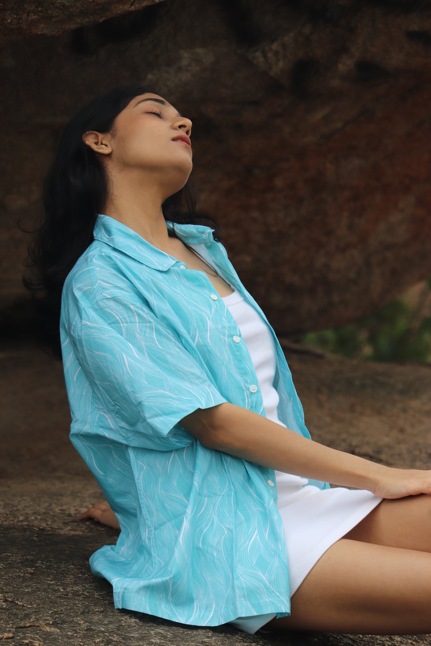 Waves | Blue Wavy Print Cotton Shirt | Unisex