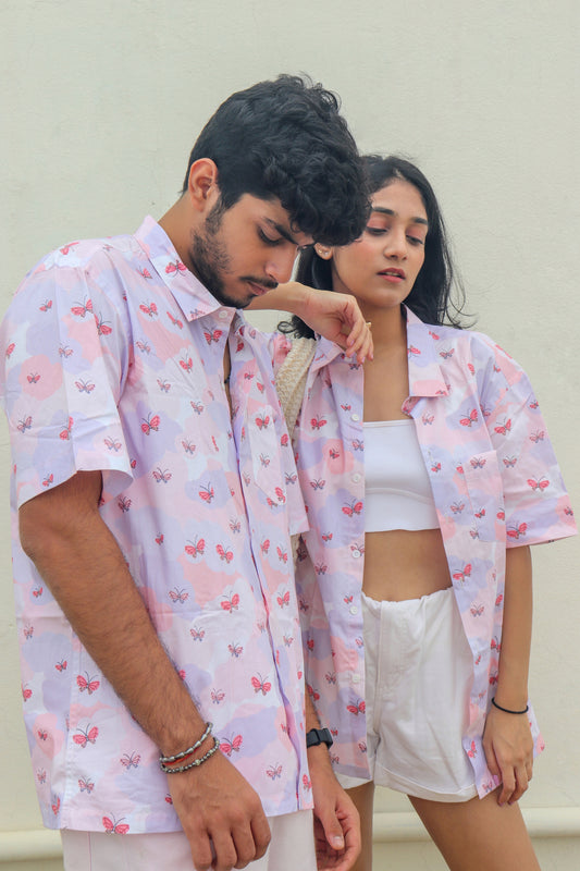 Feelings | Pastel Butterfly Print Cotton Shirt | Unisex